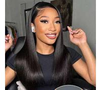 Shein Peluca de cabello humano 4x4 sin pegamento, densidad del 180 %, recta, con encaje frontal, cierre de encaje, línea de cabello natural prearrancada, pe