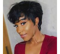 Shein Peluca de cabello humano corto corte Pixie con tupe