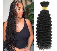 Shein Peluca de cabello humano natural para trenzas a granel, sin procesar, para trenzar sin trama, estilo bohemio, extensiones de cabello humano con rizos