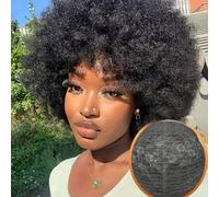 Shein Peluca de cabello humano rizo corto tipo pixie, peluca rizada rizada rizada Afro de cabello humano Remy, peluca completa hecha a máquina, suave y natu