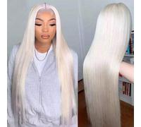 Shein Peluca de cabello humano rubio platino de 2025, nueva llegada, #60, cabello brasileño, peluca frontal de encaje transparente 13x4, densidad del 150%,