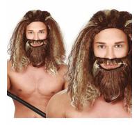 Shein Peluca de Hombre Bárbaro, Disfraz de Aventura Medieval para Niños y Adultos, Cabello Amplio y Voluminoso con Barba y Bigote Realistas, Perfecta para F