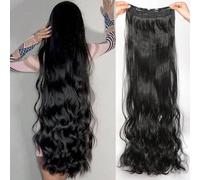 Shein Peluca larga y ondulada resistente a altas temperaturas sintética, con 5 pinzas de cabello, 40 pulgadas, extensiones de cabello con clip, accesorios p