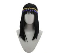 Shein Peluca larga y recta de color negro puro con flequillo y raya al medio, tema egipcio de Cleopatra, para sesión de fotos en templo, espectáculo en esce