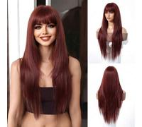Shein Peluca larga y recta de moda en color negro y marrón, estilo Pure Deseo, con flequillo de aire, 30 pulgadas de largo, cabello negro y castaño liso, 26