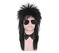 Shein Peluca Morvally unisex larga y negra de estilo mullet de los años 70 y 80, estilo glam rock, adecuada para hombres y mujeres en Halloween y fiestas te