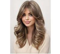 Shein Peluca ondulada rizada de fibra Tang Long de longitud media elegante, con redecilla de color rosa, densidad del 150% y apta para todo tipo de mujeres