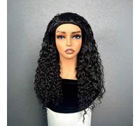 Shein Peluca rizada mitad de cabello humano, peluca mitad de cabello humano 3 en 1 con ola de agua sin costuras, sin pegamento ni encaje, densidad del 180%,