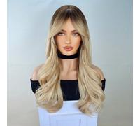Shein Peluca Rubia Ombre Para Mujeres, Peluca Larga, Rizada Y Ondulada Con Flequillo, Peluca Sintética Y Natural Para Mujeres, Resistente Al Calor, Apta Par