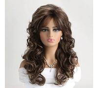 Shein Peluca sintética de 20 pulgadas para mujer con ondas mullidas, aspecto natural, color marrón ombre rubio, con flequillo lateral, adecuada para uso dia