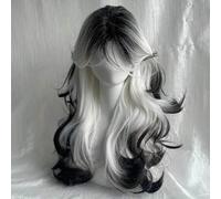 Shein Peluca sintética de 26 pulgadas de largo con ondas rizadas en blanco y negro - Red de rosa suave y cómoda, perfecta para uso diario, fiestas y días fe