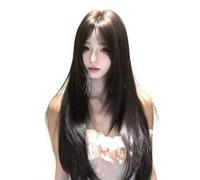 Shein Peluca sintética de 26 pulgadas de largo con un estilo recto natural. Diseño de raya al medio en un hermoso color marrón oscuro. Esta pieza de cabello