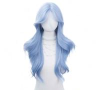 Shein Peluca sintética de 28 pulgadas de largo con un aspecto de cabello rizado natural en un hermoso azul claro. Diseño de raya al medio, está hecha de fib