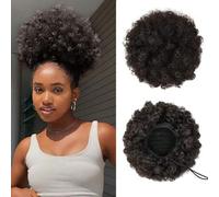 Shein Peluca sintética de moño con rizo afro despeinado y cordón de 8 pulgadas para mujer, apta para recogidos africanos básicos