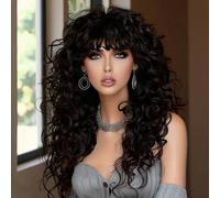 Shein Peluca sintética negra ondulada con rizos de 20 pulgadas de longitud resistente al calor para mujer, elegante y natural para uso diario en cualquier o