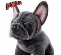 Shein Peluche de Bulldog Francés - Juguete de peluche realista de cachorro de Frenchie con ojos expresivos, textura de pelaje grueso negro y gris, orejas es
