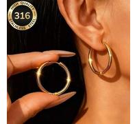 Shein Pendientes de aro gruesos chapados en oro de 18K de acero inoxidable 316 | Joyería minimalista hipoalergénica y resistente al agua para mujeres | Pend