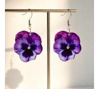 Shein Pendientes de flor de pensamiento tricolor acrílica 2D, el púrpura simboliza el amor desinteresado, adecuado para uso diario y fiestas, regalo del Día