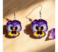 Shein Pendientes de flor de pensamiento tricolor acrílica 2D, el púrpura simboliza el amor desinteresado, adecuado para uso diario y fiestas, regalo del Día