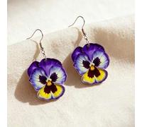 Shein Pendientes de flor de pensamiento tricolor de acrílico 2D, el púrpura simboliza el amor desinteresado, adecuados para uso diario y fiestas, regalo del
