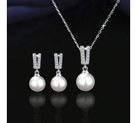 Shein Pendientes de perlas de agua dulce de plata esterlina S925, collar de perlas, conjunto de joyas de perlas, regalo del Día de la Madre, joyas nupciales