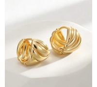 Shein Pendientes tipo argolla chapados en oro de 18K con textura de croissant | Pendientes de moda delicados y gruesos para mujer | Perfectos para uso diari