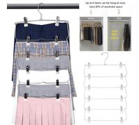Shein Perchas de falda de 6 niveles con clips de metal, perchas para múltiples pantalones que ahorran espacio en un solo gancho con clips, perchas de metal