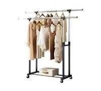 Shein Perchero Burro Doble. Perchero de Pie Extensible con Ruedas, 2 Barras Superiores y Baldas de Almacenamiento Inferior