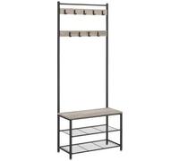 Shein Perchero con estante para zapatos, mueble de entrada con banco, 3 en 1, marco de acero, para entrada y pasillo, 32 x 70 x 177 cm, estilo industrial, c