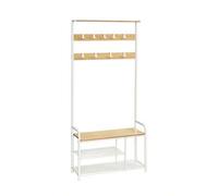 Shein Perchero con Zapatero, Mueble Recibidor con 9 Ganchos Extraíbles, Banco, Estante, 30 x 85 x 180,5 cm, Pasillo Dormitorio Apartamento, Moderno, Roble y