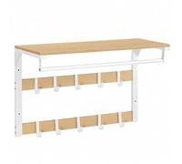 Shein Perchero de Pared, Perchero Colgante con 10 Ganchos Extraíbles, Doble Pelotón de Ganchos y Barra de Colgar, para Pasillo, Dormitorio, Baño, Roble y Bl