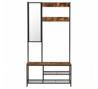 Shein Perchero, Mueble Recibidor con Ganchos, Espejo, Banco Zapatero y Estantes, 36 x 98 x 185 cm, para Pasillo Dormitorio Salón, Marrón Rústico y Negro