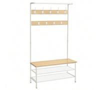 Shein Perchero, Mueble Recibidor Grande con Banco, 9 Ganchos, Zapatero, Perchero, 41,5 x 100 x 182 cm, para Pasillo Salón Dormitorio, Roble y Blanco