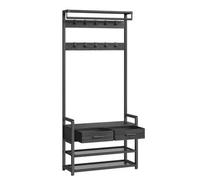 Shein Perchero Recibidor, Mueble de Entrada con 10 Ganchos Extraíbles, 2 Cajones, Banco Zapatero, Diseño Separable, 30 x 80,4 x 181,6 cm, Gris Carbón y Negr