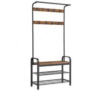 Shein Perchero Zapatero, Perchero con Banco Recibidor, 4 en 1, 9 Ganchos Extraíbles, Barra Superior, para Entrada Pasillo, 33,7 x 84 x 183 cm, Industrial, M