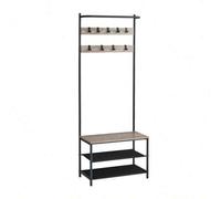 Shein Perchero Zapatero, Perchero Recibidor, con Banco Zapatero, 9 Ganchos Extraíbles, Barra Superior, 32,2 x 64 x 180 cm, Entrada Dormitorio, Industrial, G