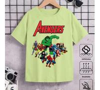 Shein Personajes con temática de Los Vengadores, eslóganes de letras, cine y televisión, impresión de patrones de personajes de cómics, mismo estilo para ni