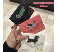 Shein [Personalizado] Paquete de sobres con tarjeta personalizada con diseño de perro salchicha de dibujos animados y estampado de lichis, bolsa de almacena