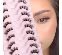Shein Pestañas postizas, 10 pares de pestañas cruzadas, esponjosas y rizadas de medio ojo con tallo invisible, extensión de pelo sintético de visón 3D hecha