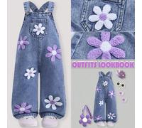 Shein Peto de mezclilla lavada para bebé niña, mono holgado con estampado floral