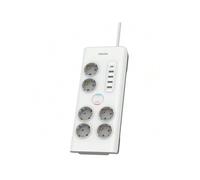 Shein Philips SPN7060WA/10 - Regleta de 6 Enchufes Schuko, 4 Puertos USB 35W y 1 Tipo C, Bloq Alimentación, Cable Trenzado 2 Metros Alta Resistencia, Cierre