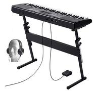 Shein Piano digital de 61 teclas, teclas retroiluminadas, piano eléctrico portátil con soporte ajustable, 600 tonos, 500 ritmos, altavoces integrados, pedal