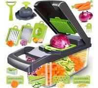 Shein Picador de verduras 16 en 1 con recipiente - Cortador de cocina multifuncional para cebollas, frutas y verduras, rebanador de alimentos de plástico du