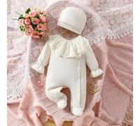 Shein Pijama Casual para bebés niñas, color albaricoque claro, mono de manga larga con sombrero de encaje