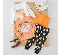 Shein Pijama de 2 piezas para bebé niña, de punto, estilo Halloween y festivo, ropa de estar en casa, 1 color por unidad, compra 1 y llévate 1 gratis, cómod