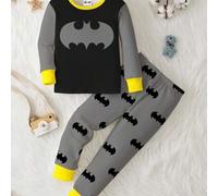 Shein Pijama de ajuste ceñido para niño pequeño con top de manga larga de cuello redondo y pantalón largo, de estilo casual, simple, clásico y elegante con