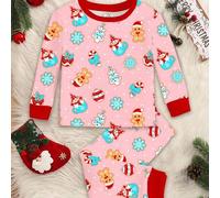 Shein Pijama navideño de manga larga y pantalones suaves y cómodos con ajuste ceñido, con un diseño minimalista y lindo de renos, árbol de Navidad, cop