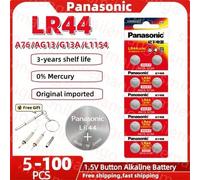 Shein Pila de botón original Panasonic 1.5V LR44 AG13 de 175mAh para relojes, calculadoras, pilas de moneda y juguetes