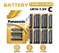 Shein Pilas Alcalinas Panasonic C/D (LR14/LR20)1.5V - 3 Packs (6 Pilas) - Energía Larga Duración y Confiable Marca Panasonic, Adecuadas para Juguetes, Contr