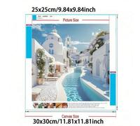 Shein Pintura de diamantes 5D DIY de perforación completa, nuevo paisaje de la ciudad de Santorini, Grecia, de alta definición, artesanía hecha a mano en li